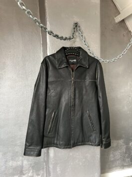 Vintage real leather racing jacket washed dark brown