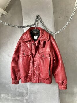 Vintage oversized real leather bomber jacket red