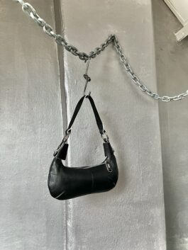 Vintage real leather small handbag black