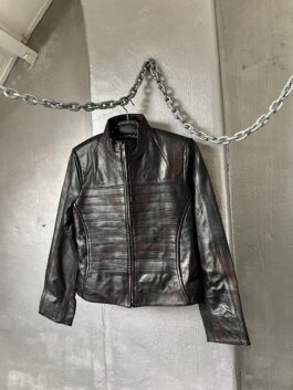 Vintage real leather racing jacket wine red black