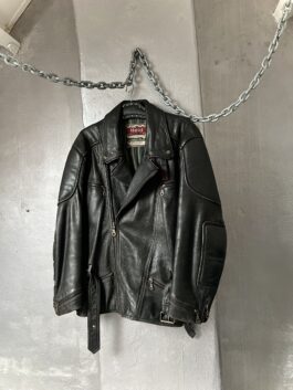 Vintage oversized real leather biker jacket black