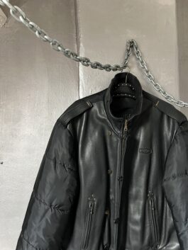 Vintage Rudsak oversized real leather bomber jacket with padded sleeves black