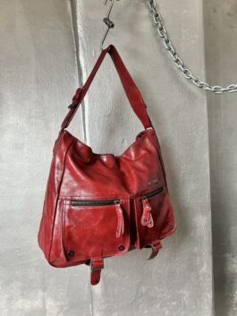 Vintage Diesel real leather shoulderbag red