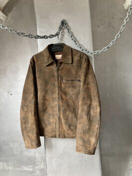 Vintage oversized real leather suede racing jacket washed brown