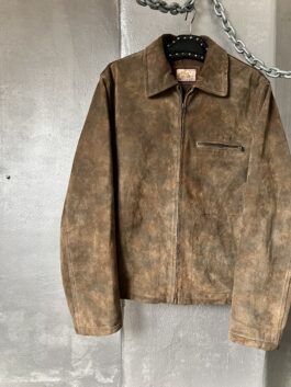Vintage oversized real leather suede racing jacket washed brown