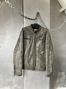 Vintage oversized real leather racing jacket washed grey