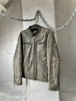 Vintage oversized real leather racing jacket washed grey