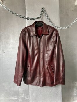 Vintage oversized real leather racing jacket wine red