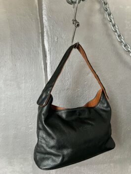 Vintage real leather handbag black brown