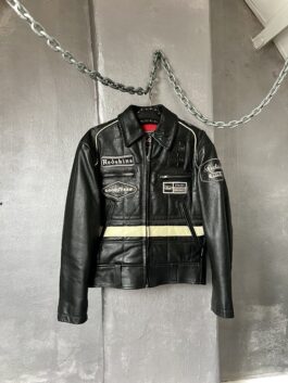 Vintage Redskins oversized real leather racing jacket black