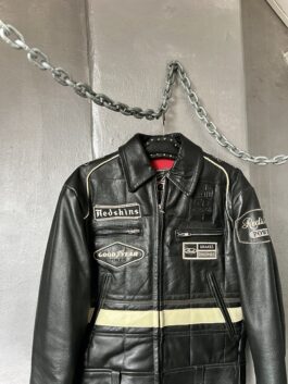 Vintage Redskins oversized real leather racing jacket black