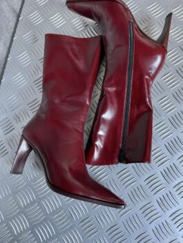 Vintage genuine leather heeled boots wine red