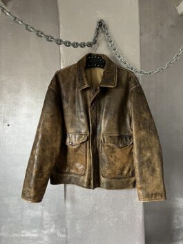 Vintage oversized real leather flying jacket washed brown