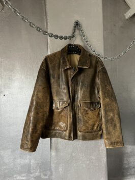 Vintage oversized real leather flying jacket washed brown