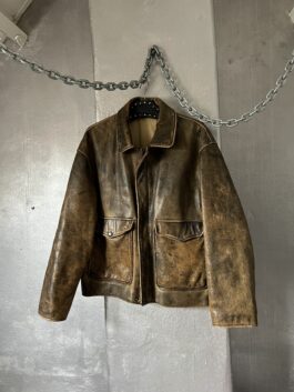 Vintage oversized real leather flying jacket washed brown