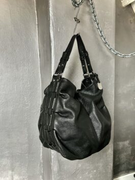 Vintage Furla real leather large shoulderbag black