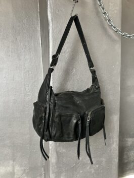 Vintage real leather shoulderbag/ crossbody bag black