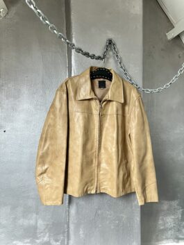 Vintage oversized real leather racing jacket beige