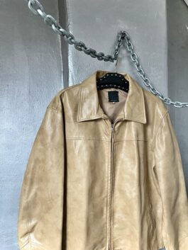 Vintage oversized real leather racing jacket beige