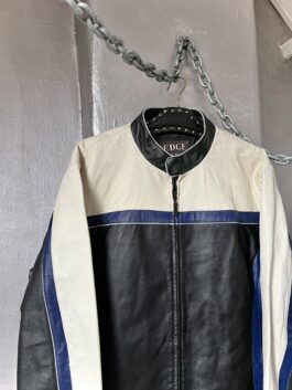 Vintage oversized real leather motorcross racing jacket blue