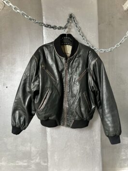 Vintage oversized real leather bomber jacket washed brown