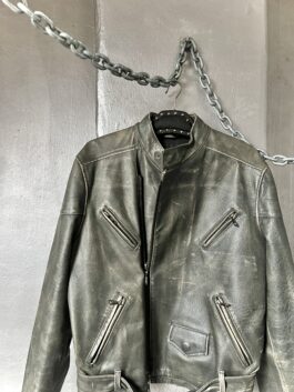 Vintage oversized real leather biker jacket washed grey