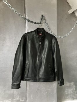 Vintage oversized real leather motorcross racing jacket black