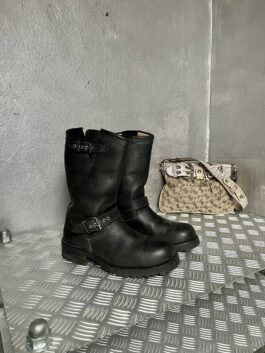 Vintage genuine leather Sancho biker boots black