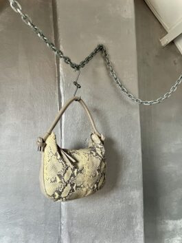 Vintage real leather shoulderbag with snakeskin beige