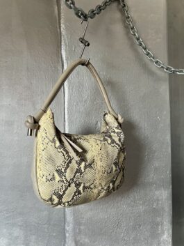 Vintage real leather shoulderbag with snakeskin beige