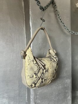 Vintage real leather shoulderbag with snakeskin beige