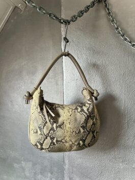 Vintage real leather shoulderbag with snakeskin beige