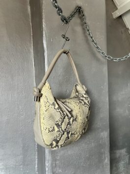 Vintage real leather shoulderbag with snakeskin beige