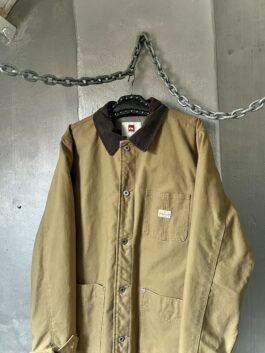 Vintage oversized padded workwear jacket with ribbed collar brown