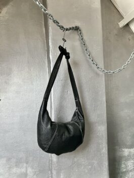Vintage real leather crossbody bag black