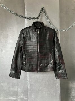 Vintage real leather racing jacket wine red black