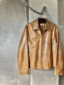 Vintage oversized real leather racing jacket cognac brown