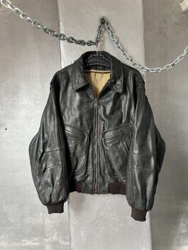 Vintage oversized real leather bomber jacket brown