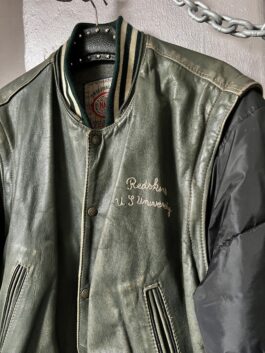 Vintage Redskins oversized real leather bomber jacket with padded sleeves green black