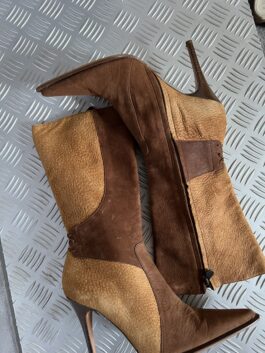 Vintage genuine leather suede heeled boots brown