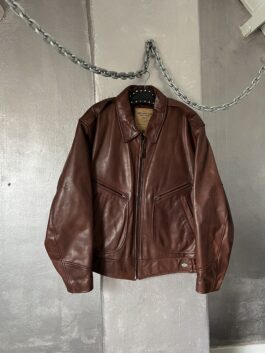 Vintage Chevignon oversized real leather bomber jacket brown