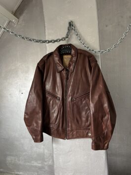 Vintage Chevignon oversized real leather bomber jacket brown