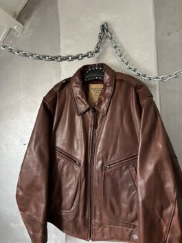 Vintage Chevignon oversized real leather bomber jacket brown