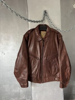 Vintage Chevignon oversized real leather bomber jacket brown