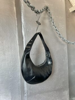 Vintage real leather handbag crescent black