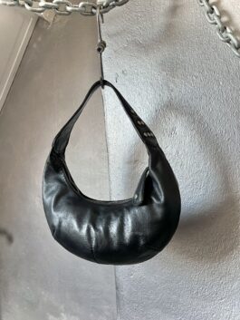 Vintage real leather handbag crescent black