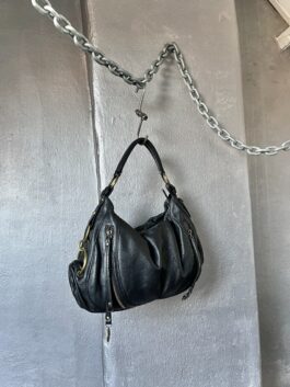 Vintage real leather handbag with gold hardware black
