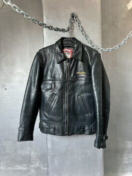 Vintage Panther real leather biker jacket black