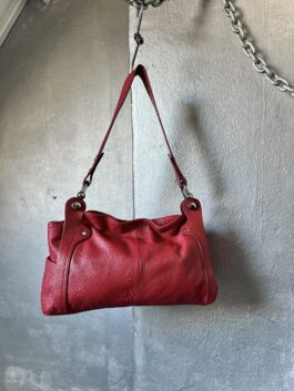 Vintage real leather shoulderbag with silver hardware red