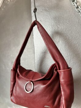 Vintage real leather handbag wine red